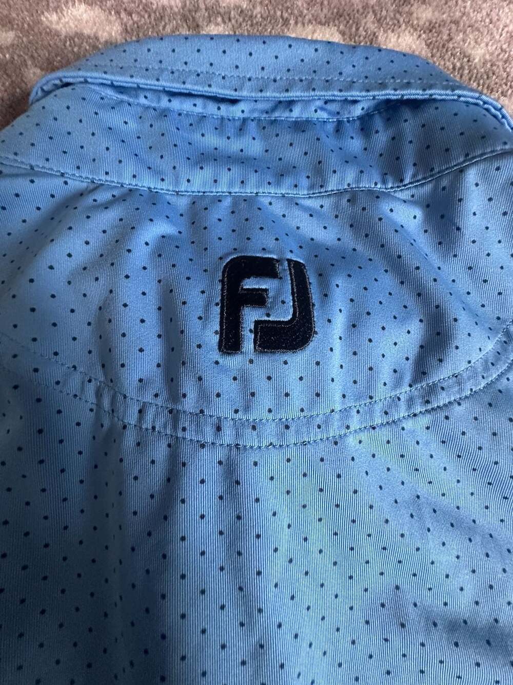 FootJoy Blue Golf Polo Shirt Size M Dot Print Athletic Fit Short Sleeve